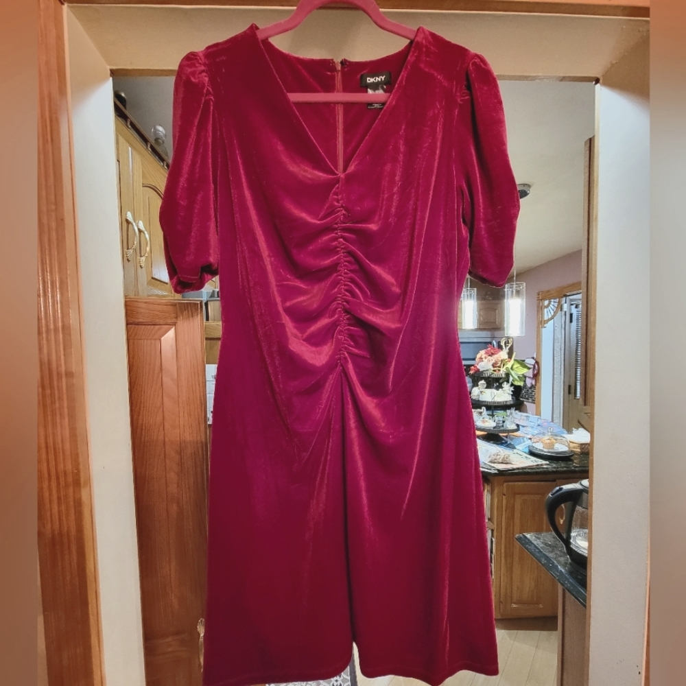 DKNY velvet ruched dress